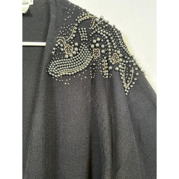 Darian Black Embellished Beaded Shoulder Open Front Cardigan Sweater Women's XL - Picture 2 of 8